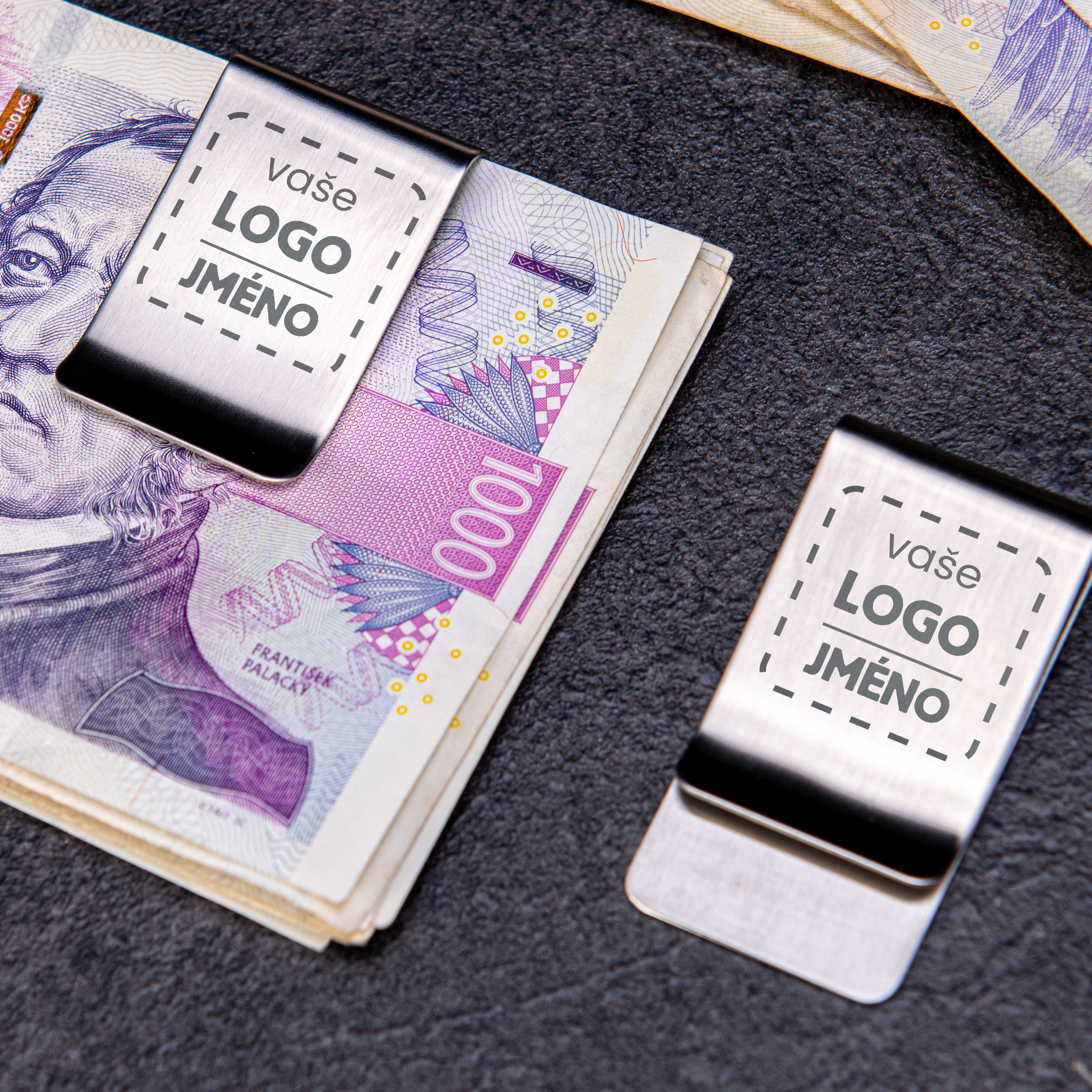Spona na bankovky s gravírováním