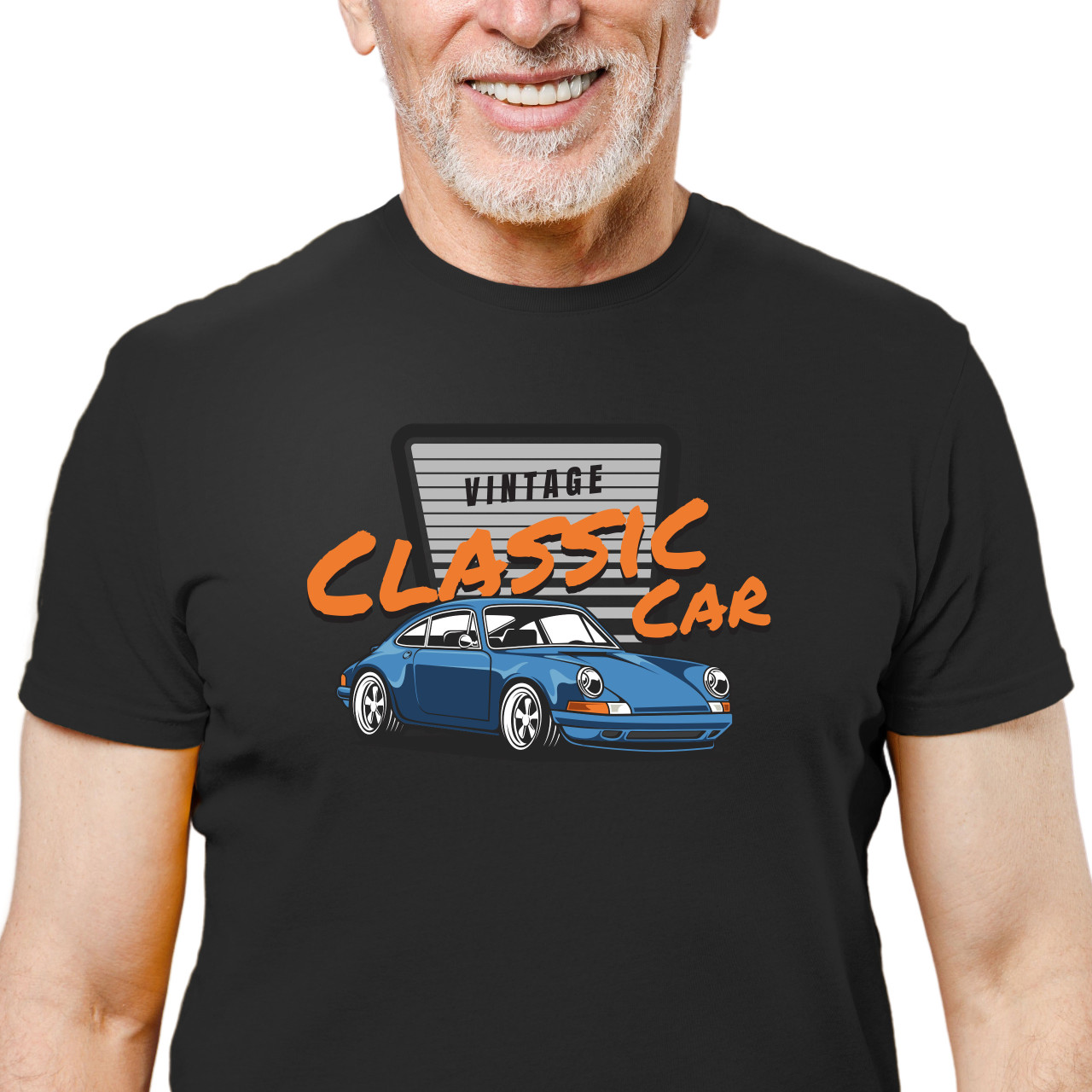 Pánské tričko s potiskem “Vintage Classic Car, modré Porsche"