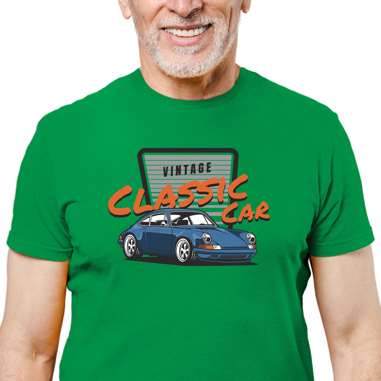 Pánské tričko s potiskem “Vintage Classic Car, modré Porsche"