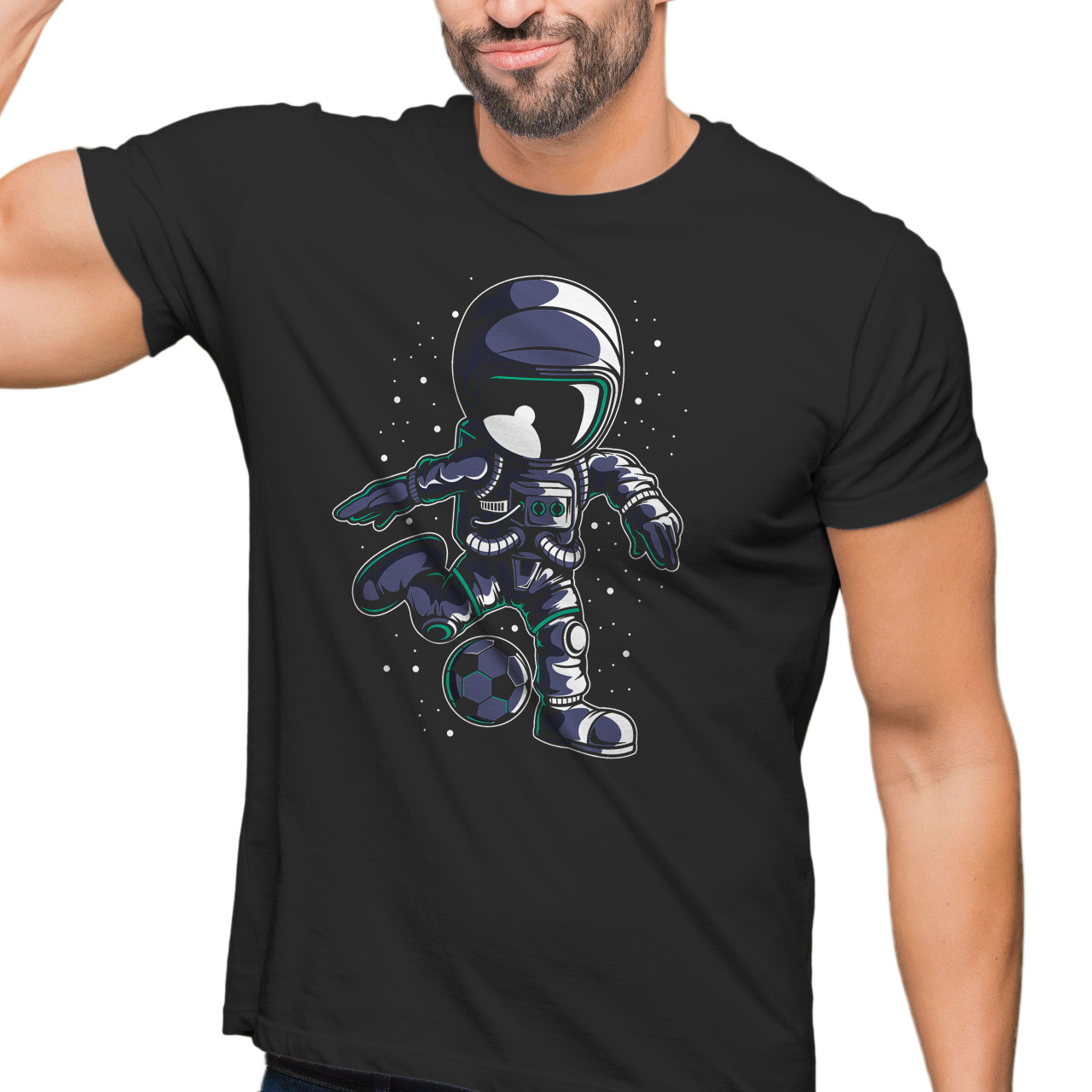 Pánské tričko s potiskem “Astronaut fotbalista před výkopem”