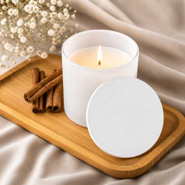 Bílá vonná svíčka v krabičce 200g - CINNAMON & VANILLA