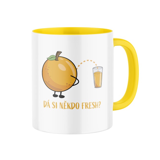 Hrnek s potiskem "Dá si někdo fresh?"