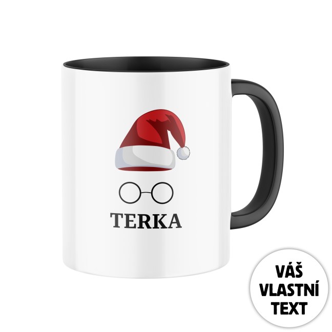 Keramický hrnek s potiskem Vánoční čepice s brýlemi a jménem