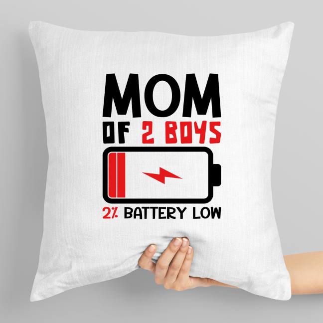 Polštář s potiskem Mom of 2 boys, battery low