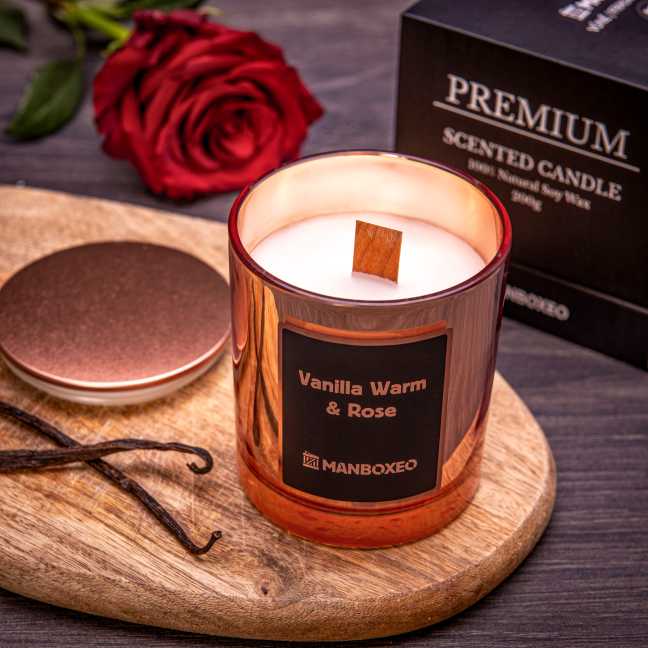 Svíčka s rosegold víčkem - Růže & Vanilka 200 g