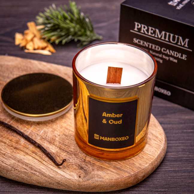 Svíčka se zlatým víčkem - Amber & Oud 200 g