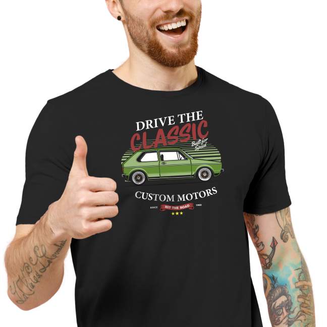 Pánské tričko s potiskem “Ride the Classic, zelené auto"