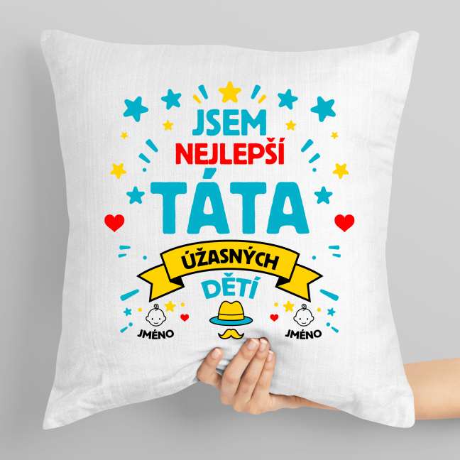 Polštář s potiskem Jsem nejlepší táta s vlastním jménem dětí