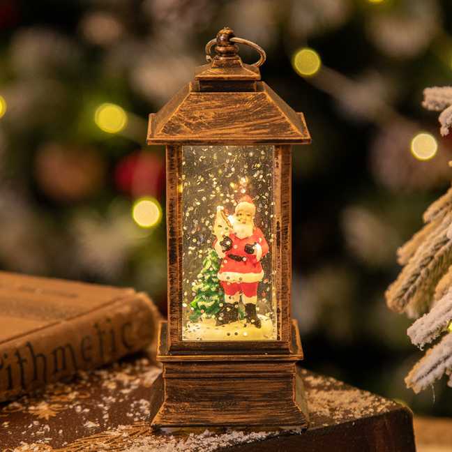 Vánoční svítící LED lucernička - Santa, hranatá