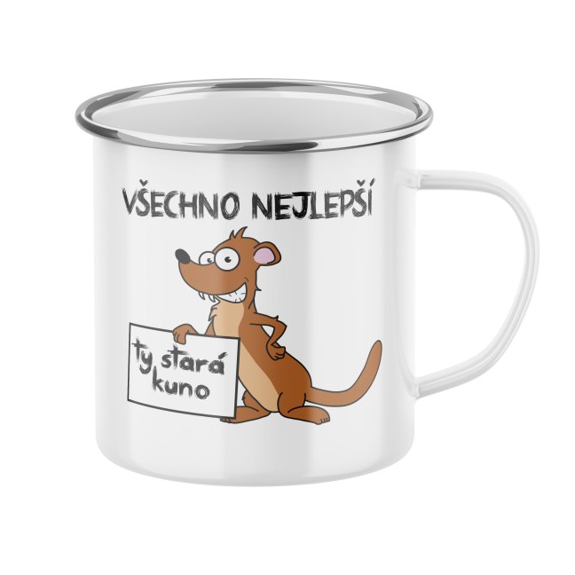 Hrnek s potiskem Všechno nejlepší, ty stará kuno