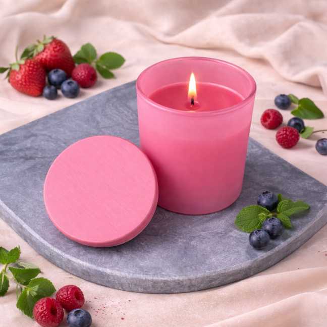 Růžová vonná svíčka v krabičce 130g - MIXED BERRY