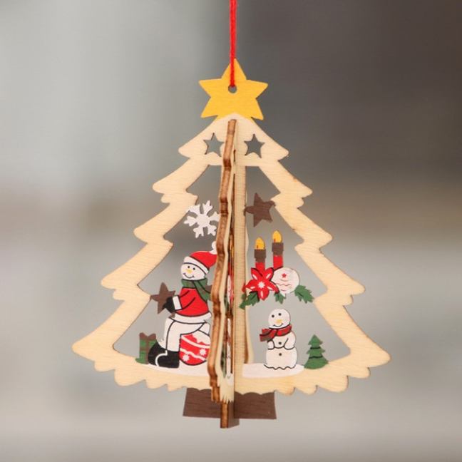 Dřevěná vánoční ozdoba - Stromek a santa