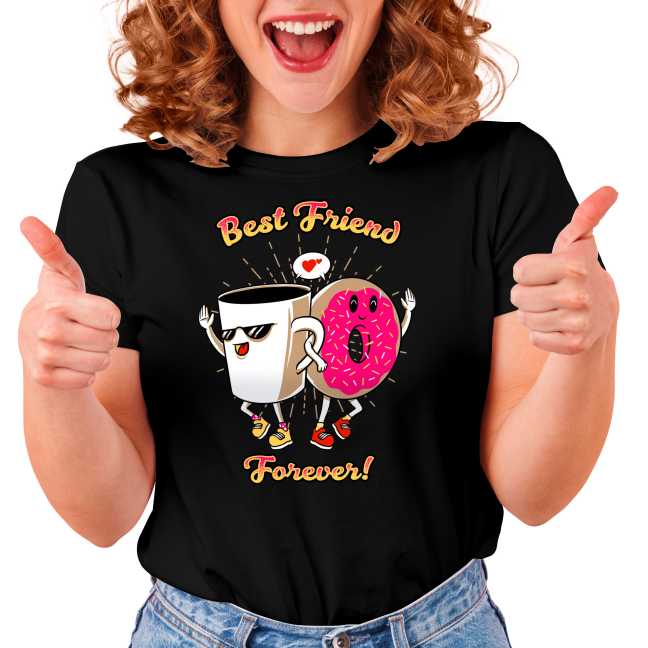 Dámské tričko s potiskem “BFFs kafe a kobliha”