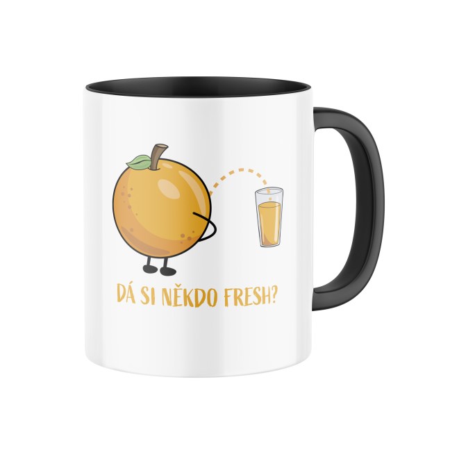 Hrnek s potiskem "Dá si někdo fresh?"