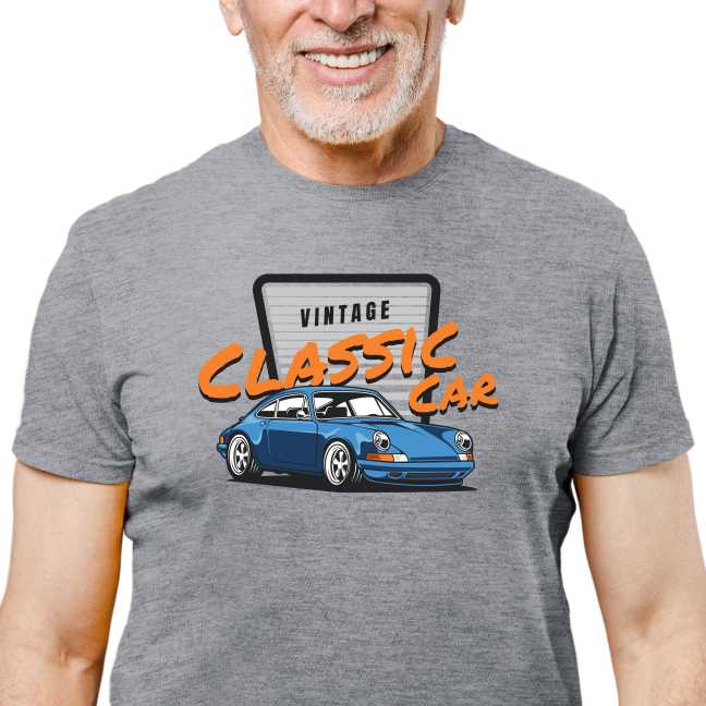 Pánské tričko s potiskem “Vintage Classic Car, modré Porsche"