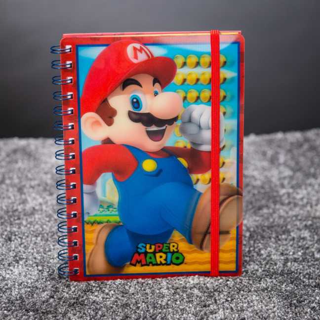 Zápisník Super Mario v kroužkové vazbě s 3D deskami