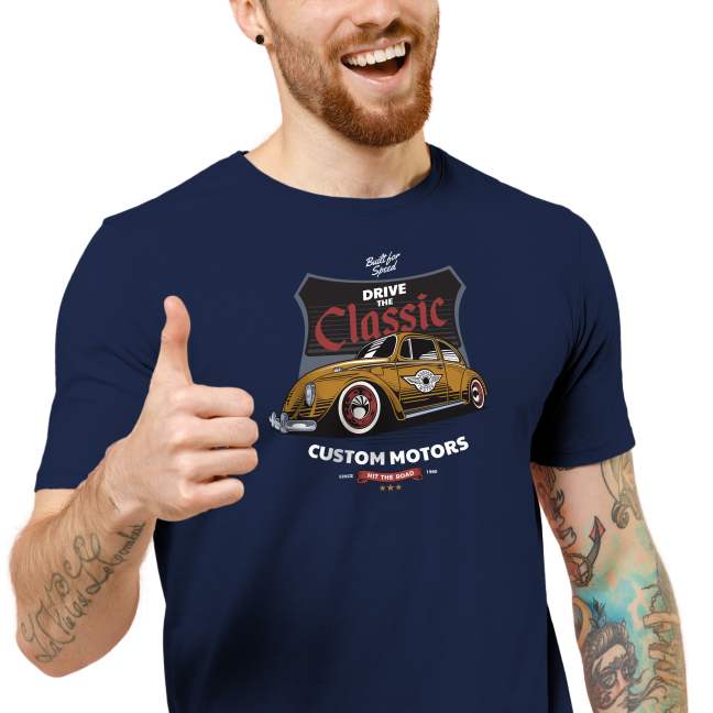 Pánské tričko s potiskem “Ride the Classic, oranžové auto"
