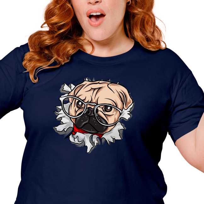 Dámské tričko s potiskem “Mops s brýlemi”