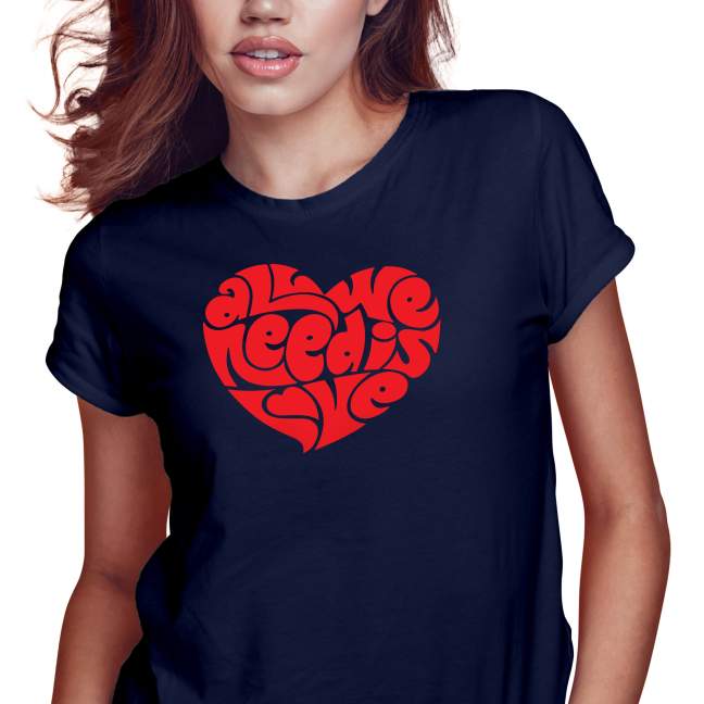 Dámské tričko s potiskem “All we need is love” - červené srdce