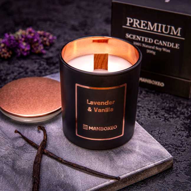 Svíčka s rosegold víčkem - Levandule & Vanilka 200 g