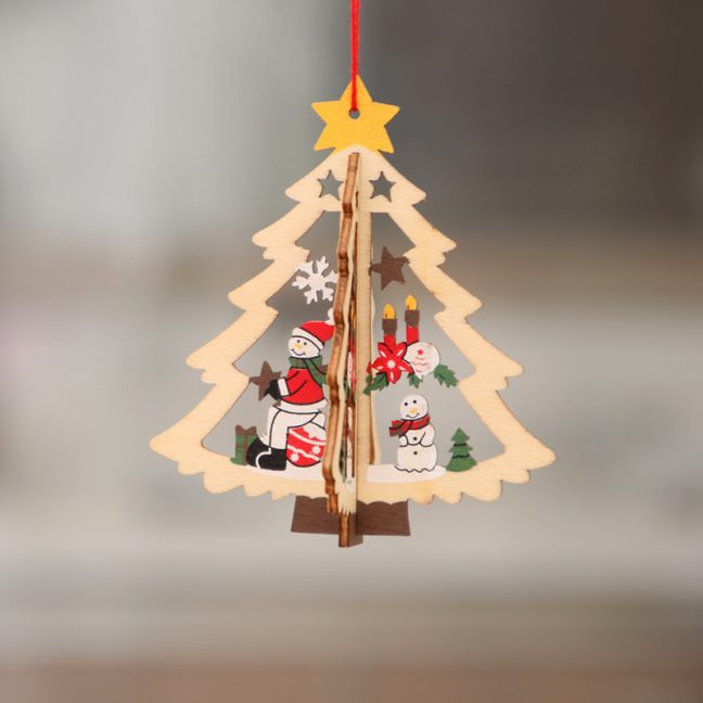 Dřevěná vánoční ozdoba - Stromek a santa