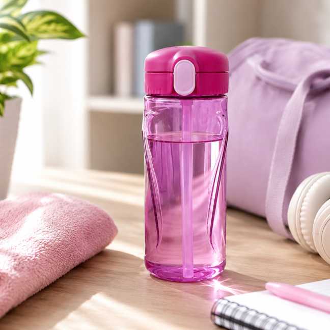 Láhev Quick s brčkem 520 ml, růžová